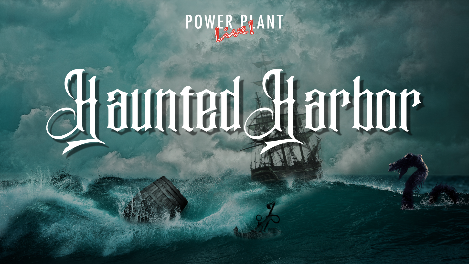 Spooky ship in rough waters with monster - Haunted Harbor